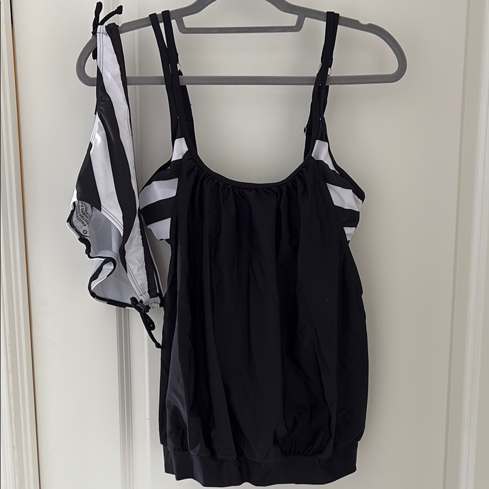 Chic Black and White Striped Swimsuit